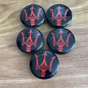 5 MASERATI WHEEL CENTER CAPS BLACK & RED Set By Custom Ferrari Accessories - Picture 1 of 14