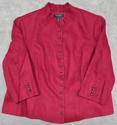 Jaqueta militar vintage Lauren Ralph Lauren Wmn 20W vermelha 100% linho blazer botão LRL - Imagem 1 de 4