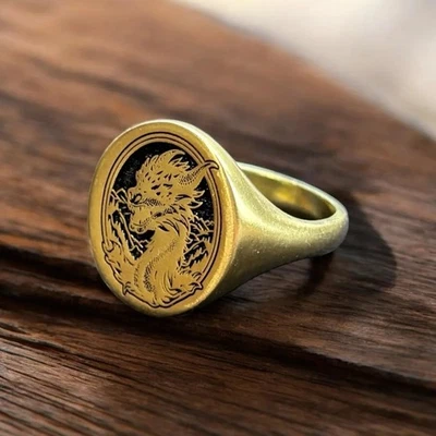 Sacred Dragon Signet Ring 925 Sterling Silver Divine Handcrafted Turkish Ring - Image 1 of 4