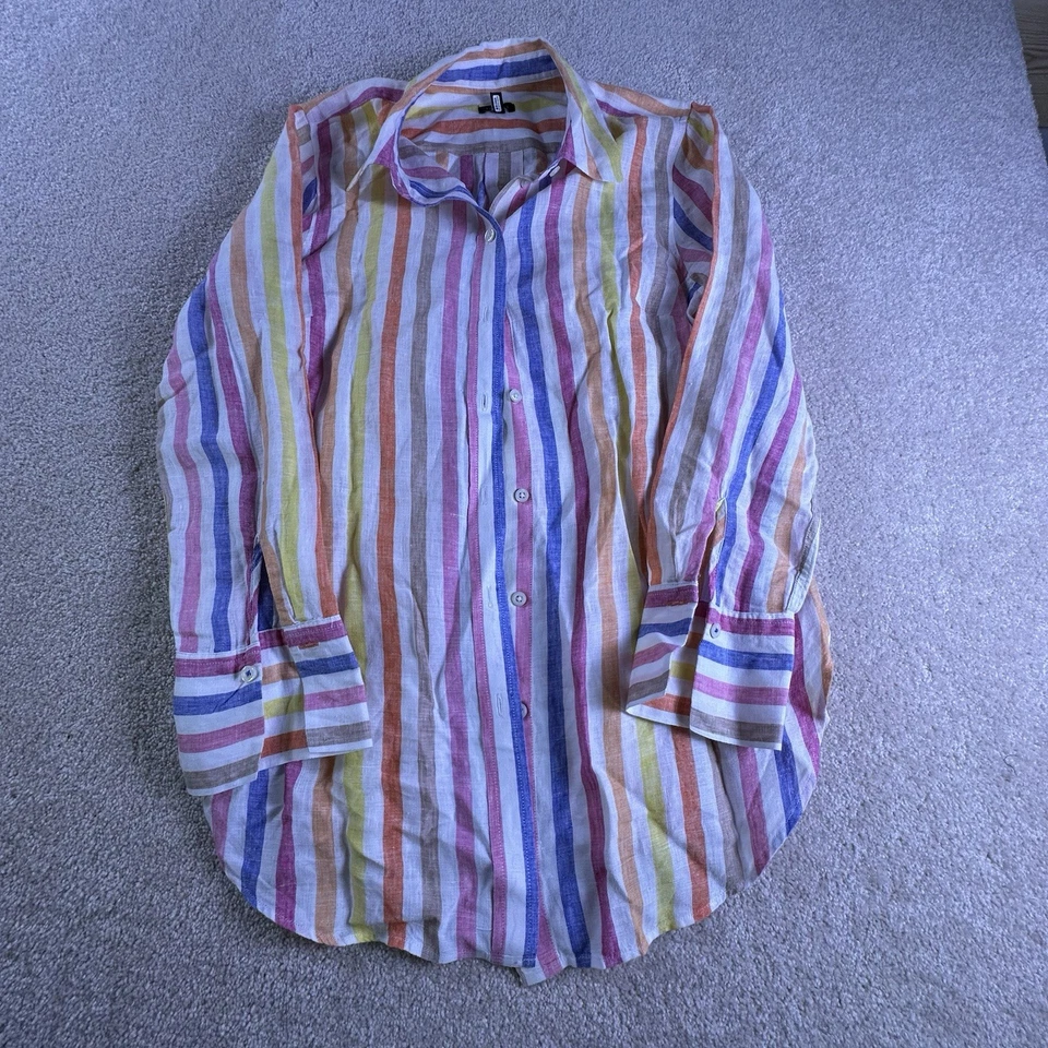 Camisa Talbots Mujer M Abotonada 100% Lino Arco Iris Rayas Preppy Happy Foto 1 de 4