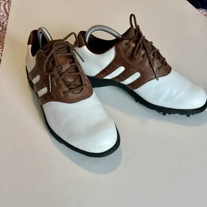 Adidas Torsion Stripe Women's Sz 7M Golf Shoes White/Brown Leather Classic EUC - Picture 1 of 7