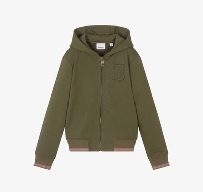 Chaqueta con capucha y cremallera completa verde Burberry London para niños talla 10y Foto 1 de 3