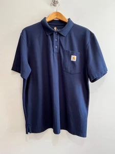 Carhartt Original Fit 1 Pocket Polo Shirt Mens L Navy Short Sleeve K570 412 - Picture 1 of 6