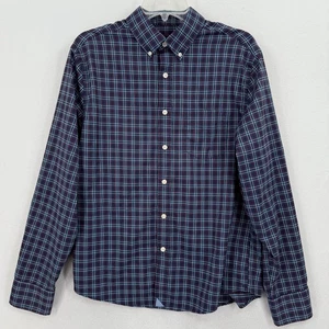 Untuckit Men’s Medium Button Down Shirt Blue Red Plaid Martinet 40946 Polyester - Picture 1 of 11