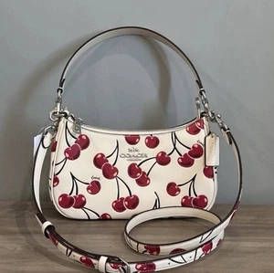 🍒COACH CZ774 Teri Shoulder Bag With Cherry Print Smooth Leather Sv/Chalk Multi - Picture 1 of 17