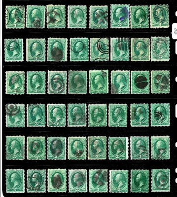 Collection 48 Sc #147 158 184 207 Shades Cancels 3 Cent Washington US 29-11 - Image 1 of 3