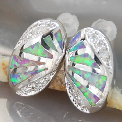 Purple Fire Opal Gemstone Handmade Silver Jewelry Stud Earrings E36 - Image 1 of 4