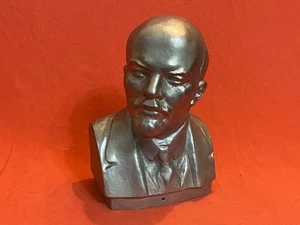 HUGE VINTAGE LENIN BUST DESK SOVIET CCCP USSR RUSSIA ALUMINIUM AUTHOR SIGNED - Picture 1 of 12