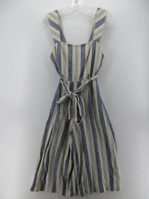 Mono Alice Olivia Mujer 4 Blanco Lino Una Pieza Pierna Ancha Rayas Cinturón * Foto 1 de 4