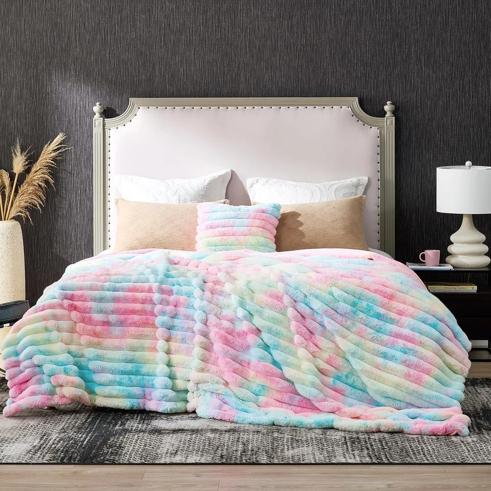 Cozy Bliss Faux Fur Throw Blanket for Couch, Cozy Warm Plush Striped Blanket for - Image 1 of 1