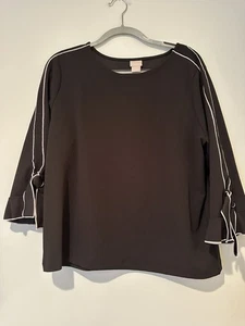 Chico's Damen Bluse schwarz 3/4 Schleifenärmel mit lila Borte Größe 3/XL - Bild 1 von 4