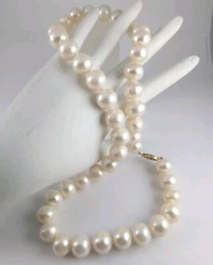 Halskette 14 Karat Gelbgold 10,5 mm geknotete Süßwasserzuchtperlen 18 Zoll - Bild 1 von 10