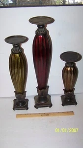 Candelabros grandes para velas de pilar estilo elegante decoración del hogar JUEGO METAL/VIDRIO - Imagen 1 de 6