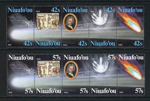 Niuafo'ou Scott #64-65 MNH STRIPS of 5 Halley's Comet CV$60+ Cover