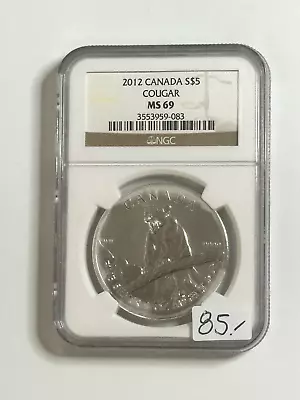 2012 Canada $5 Cougar .999 Silver Coin MS 69 NGC - Image 1 of 2