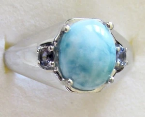 Men's Larimar & Iolite Ring / size 13.25 / 925 Sterling Silver, 6.1 grams - Picture 1 of 6