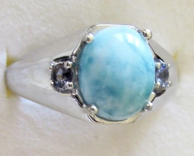 Anillo Larimar e Iolita Hombre / Talla 13.25 / Plata de Ley 925, 6.1 gramos Foto 1 de 4