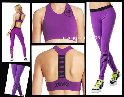 ¡Juego de 2 piezas Zumba! Leggings largos Slash-O-Rama + Sujetador trasero en T/Acentos precortados/Funky y feroz Foto 1 de 4