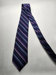 English Laundry Men's Skinny Silk Necktie Striped Navy Blue Purple Lavender - Picture 1 of 10
