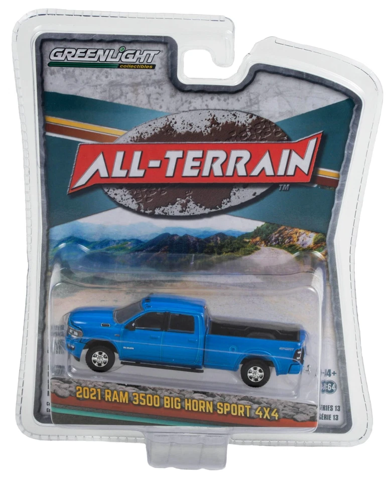 1:64 GreenLight *ALL-TERRAIN 13* BLUE 2021 RAM 3500 Big Horn Pickup Truck NIP - Image 1 of 1