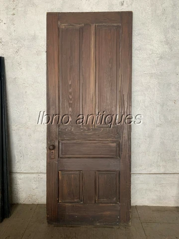 EARLY 1900s SOLID WOOD PANELED NEW ORLEANS DOOR W/BRASS HARDWARE Cover