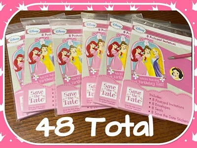 48 Disney Princess 1st Birthday Ball Party Postcard Invites W/Envelopes &Seals - Image 1 of 4