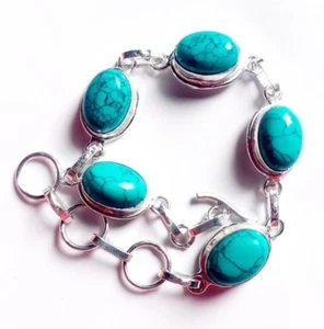 Santa Rosa Turquoise Gemstone Handmade 925 Sterling Silver Jewelry Bracelet 8" - Picture 1 of 11