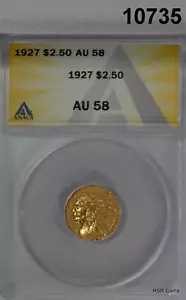 1927 $2.50 ORO INDIO ANACS CERTIFICADO AU58 ¡BONITO! ACUÑACIÓN 388.000 #10735 - Imagen 1 de 3