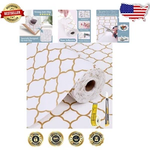 Thickened Waterproof Drawer Liner 23in x 30FT - Luxurious Gold Geometric Pattern - Picture 1 of 11