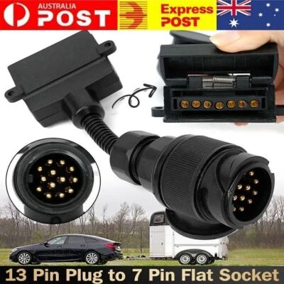 13 Pin Euro Round Plug 7 Pin Flat Plug Socket Trailer Adaptor Caravan Connector - image 1 of 4