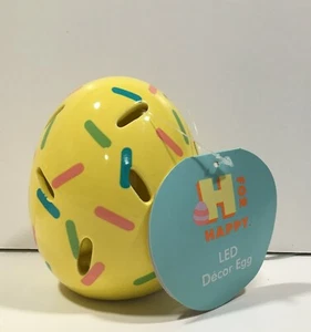 NEW YELLOW LED LIGHTED 4" DECORATED CERAMIC EASTER EGG DECOR FREE SHIP - Picture 1 of 1