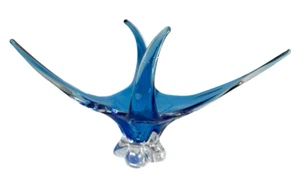 Vintage CHALET Turquoise Blue Stretch Art Glass 4 Pt Centerpiece Vase Bowl 18" - Picture 1 of 6