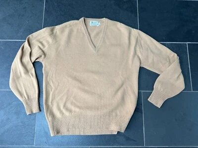 Vintage 1960s Tan Cashmere V Neck Sweater Gender Neutral Harrods Made Scotland - Image 1 of 4