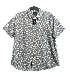 Camicia corta misto lino marca Lucky grigio blu stampa geometrica taglia XL nuova con etichette - Foto 1 di 8