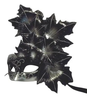 Black Silver Leaf Cascade Mask Masquerade Prom Mardi Gras - Image 1 of 2