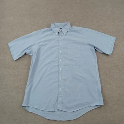 Camisa Oxford Lands End para Hombres 17.5 Alto Azul Mangas Cortas Abotonada Informal Bolsillo Foto 1 de 4