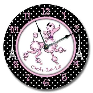 10,5" ROSA PARIS PUDEL WANDUHR Kinderzimmer Kleinkind Mädchen Zimmer Dekor - 8005_FT - Bild 1 von 2