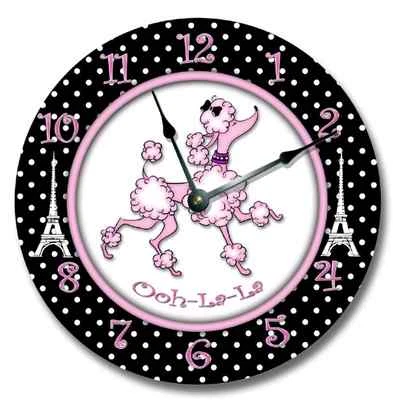 10.5" PINK PARIS POODLE WALL CLOCK Nursery Toddler Girl Room Decor - 8005_FT - Image 1 of 2
