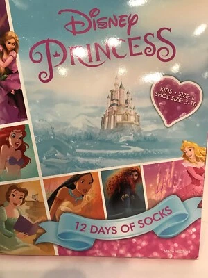 NEW Disney Princess 12 Days Of Socks Kids Girls Size L Large - Shoe 3-10 - Image 1 of 4
