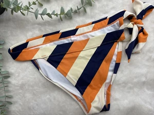 Victoria’s Secret bikini Bottom Striped Blue Orange Cream Side Tie Keyhole Med - Picture 1 of 6