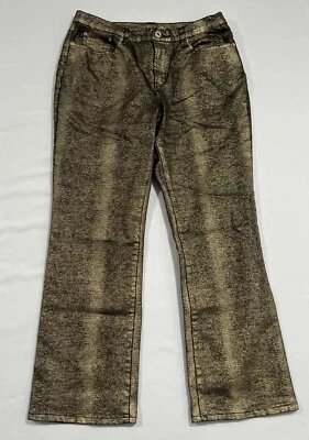 Calça jeans feminina DG2 dourada preta metálica tamanho 10P Diane Gilman - Imagem 1 de 4
