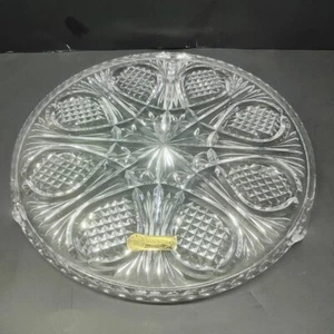 Antique Bohemian Czech Crystal Round Footed Platter 11.5” Intricate Hand Cut - Picture 1 of 5