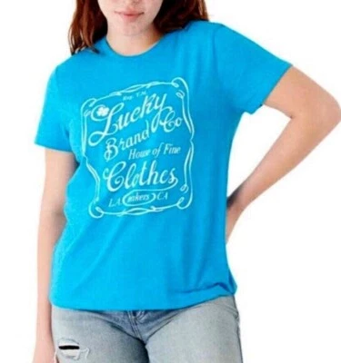 NUEVO CON ETIQUETAS Camiseta Para Mujer LUCKY BRAND Gráfica Blanca Mezcla Algodón L XL XXL Azul Logo Foto 1 de 3