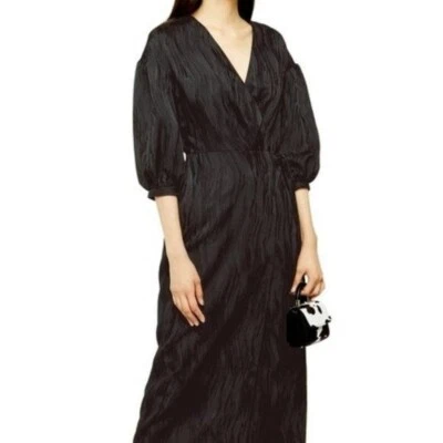 TOPSHOP Jacquard Wrap Midi Dress Black Dressy Formal Cocktail Party Size 6 NWT - Image 1 of 4
