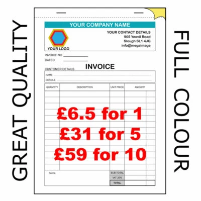 PERSONALISED DUPLICATE A5 INVOICE BOOK / PAD PRINT / NCR / RECEIPT/ ORDER - Image 1 of 2