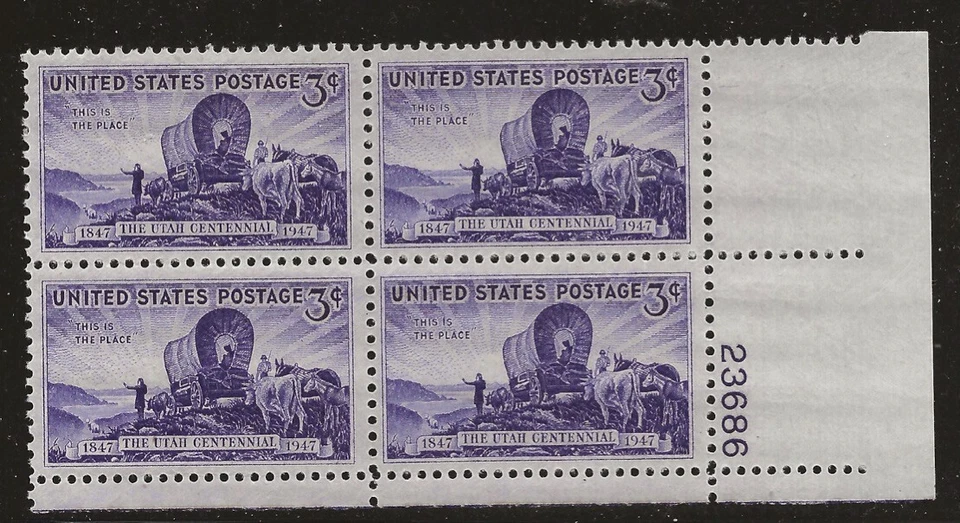US Scott #950, Plate Block #23686 1947 Utah 3c FVF MNH Lower Right - Image 1 of 1