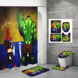 Hulk Spiderman Bathroom Shower Curtain Toilet Lid Rug Non-Slip Floor Mats Carpet - Picture 1 of 12