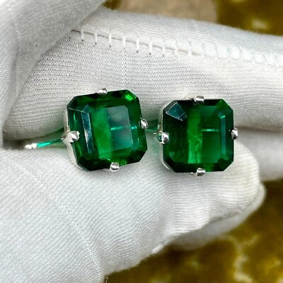 Smaragd Glasstein 925 Sterlingsilber Manschettenknöpfe - Bild 1 von 4