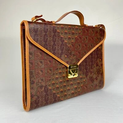 Bolso de Hombro Escada Vintage Estampado Lona Cuero Borde Foto 1 de 4