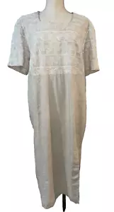 Jessica Howard Vintage Woman size 24 Linen Embroidered Midi Dress Square Neck - Picture 1 of 9